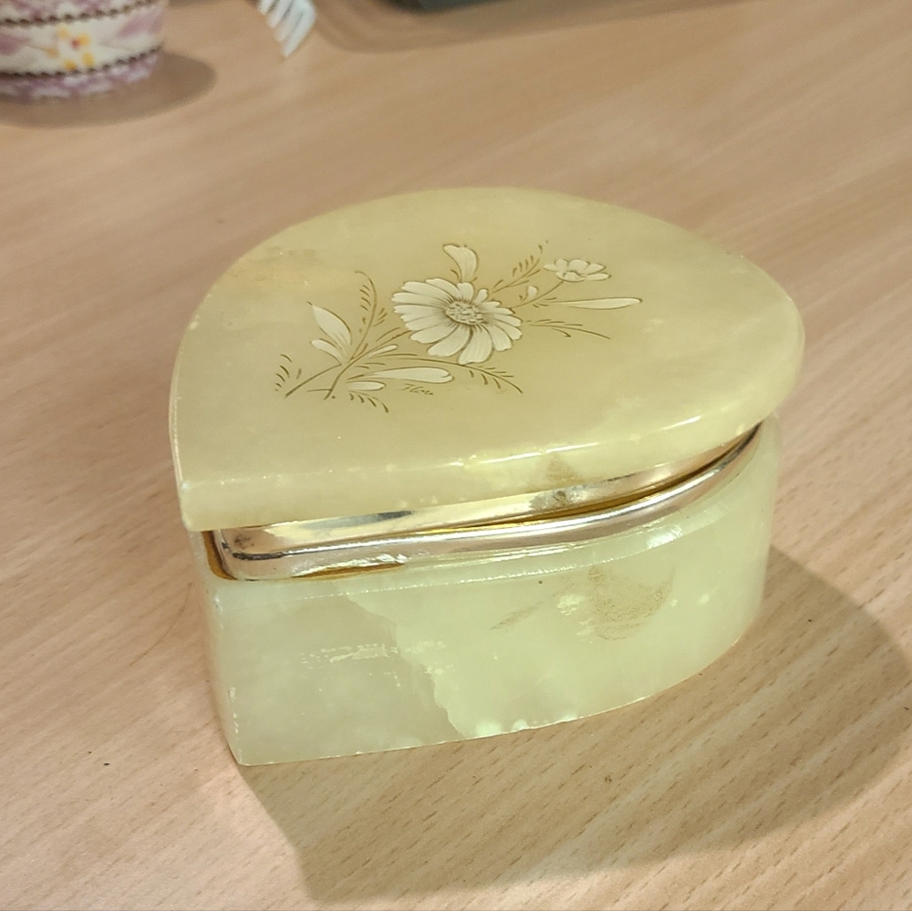 Vintage Hand Painted Alabaster Teardrop Jewelry Trinket Box